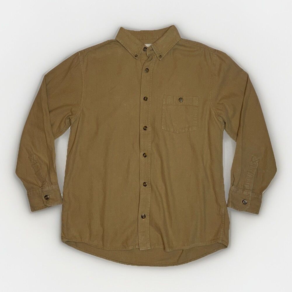 Vintage FIELD & STREAM Men’s Lg Heavy Flannel Pocketed Brown Button Down VGC!